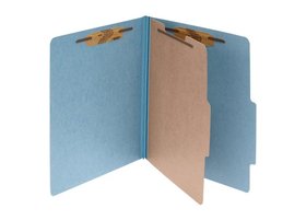 ACCO Pressboard 4-Part Classification Folders with PermClip Fasteners, Letter, Blue, Box of 10, 15024