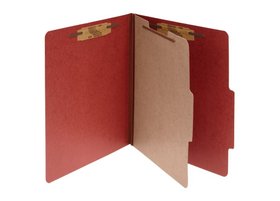 ACCO Pressboard 4-Part Classification Folders with PermClip Fasteners, Letter, Red, Box of 10, 15034