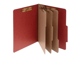 ACCO Pressboard 8-Part Classification Folders with PermClip Fasteners, Letter, Red, Box of 10, 15038