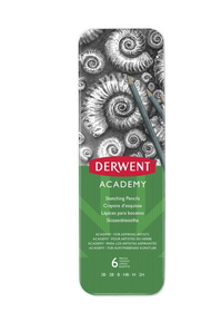 Derwent Academy Sketching Pencils, 6 Degrees Of Hardness, Metal Tin, 6 Count, 2301945