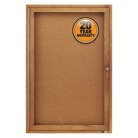 Quartet Enclosed Cork Bulletin Board for Indoor Use, 2' x 3', 1 Door, Oak Frame, 363