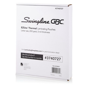 Swingline Gbc Ezuse Thermal Laminating Pouches, Document Size: Letter, Thickness (Mil): 5, 3740727