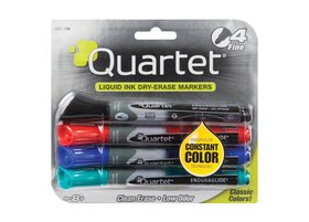 Quartet EnduraGlide Dry-Erase Markers, Fine Tip, Assorted Colors, 4 Pack, 5001-10MA