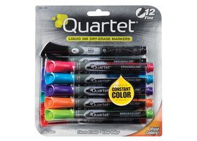 Quartet EnduraGlide Dry-Erase Markers, Fine Tip, Assorted Classic & Neon Colors, 12 Pack, 5001-21MA
