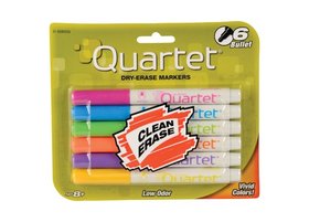 Quartet Low Odor Dry-Erase Markers, Bullet Tip, Assorted Vivid Colors, 6 Pack, 51-659552QA