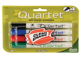 Quartet Low Odor Dry-Erase Markers, Chisel Tip, Assorted Colors, 4 Pack, 659510QA