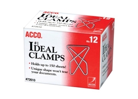 ACCO Ideal Paper Clamp (Butterfly Clamp), Smooth Finish, #1 Size (Large), 12/Box, 72610B