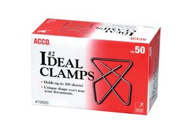 ACCO Ideal Paper Clamp (Butterfly Clamp), Smooth Finish, #2 Size (Small), 50/Box, 72620B