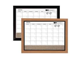 Quartet Magnetic Combination Board Calendar, 17" x 23", Dry-Erase & Cork, 1-Month Design, Wood Finish Frame, 79259