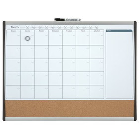 Quartet Magnetic Combination Calendar Board, 17" x 23", Dry-Erase &amp; Cork, 1-Month Design, Black and Silver Frame