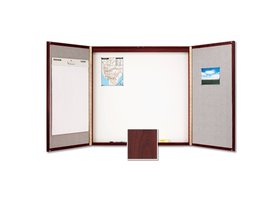 Quartet Laminate Conference Room Cabinet, 4' x 4', Whiteboard/Bulletin Board Interior, Mahogany Finish, 878
