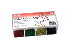 ACCO Nylon Coated Paper Clips, Smooth Finish, Standard Size, 800/Box, 9839960A