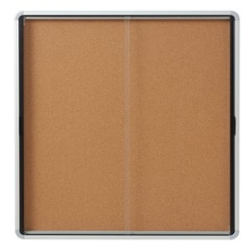 Quartet Enclosed Cork Bulletin Board for Indoor Use, 56" x 39" or 18 Sheets, 2 Sliding Doors, Aluminum Frame, EISC3956