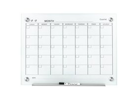 Quartet Infinity Glass Magnetic Calendar Board, 24" x 18", White Surface, Frameless, GC2418F
