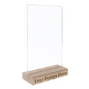 Custom Acrylic T-Shaped Sign Holder with Wooden Stand, 6 Pack Logo Printed Menu Holders