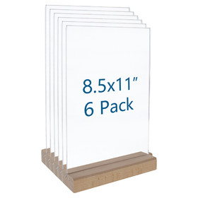 TOPTIE 6 Pack Acrylic T Shape Sign Holder with Wooden Stands, Table Menu Number Holders for Wedding