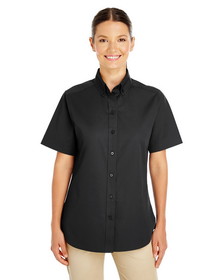 Custom Harriton M582W Ladies' Foundation 100% Cotton Short-Sleeve Twill Shirt with Teflon&#153;
