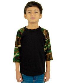 Custom Shaka Wear SHRAGCY Youth 6 oz., 3/4-Sleeve Camo Raglan T-Shirt