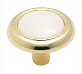Amerock 244WPB Everyday Heritage 1-1/4 in (32 mm) Diameter White/Polished Brass Cabinet Knob