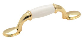 Amerock 245WPB Everyday Heritage 3 inch (76mm) Center-to-Center White / Polished Brass Cabinet Pull