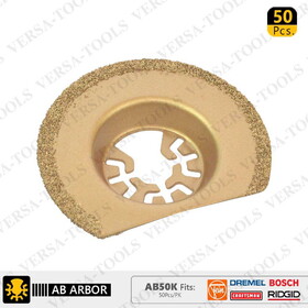 Versa Tool AB50K 63mm Semi- Circular Carbide RASP, 8mm Offset Mount For a Perfect Flush Sanding / GrindingCompatible with Fein Multimaster, Dremel, Bosch, Craftsman, Ridgid Oscillating Tools/ 50pk