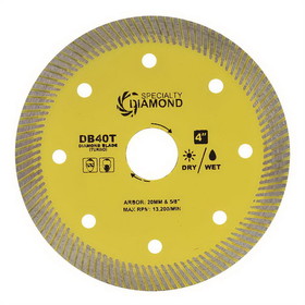 Specialty Diamond DB40T 4 Inch High Performance General Purpose Dry or Wet Cutting Turbo Diamond Blade