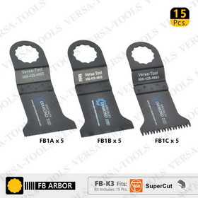Versa Tool FB-K3 15 PC 45mm Wood / Plastic, Bi-Metal, Japan Cut Tooth HCS Multi-Tool Saw Blades Set for Fein Supercut Oscillating Tools (FB1A, 1B, 1C) 5 each