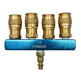 Interstate Pneumatics FPM44S-KG4HB Aluminum Rectangular Manifold with Four 1/4 Inch Brass Universal Couplers & One 1/4 Inch Industrial Plug Kits
