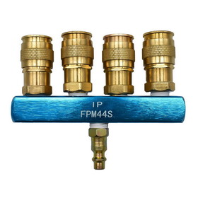 Interstate Pneumatics FPM44S-KG4HB Aluminum Rectangular Manifold with Four 1/4 Inch Brass Universal Couplers &amp; One 1/4 Inch Industrial Plug Kits