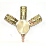 Interstate Pneumatics FPM66R-3-KH6 3/8 Inch Brass Flat Hex Manifold with 3 x 1/4 Inch Steel Industrial Couplers