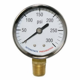Interstate Pneumatics G2012-300C Chrome Pressure Gauge 300 PSI 2 Inch Diameter 1/4 Inch NPT Bottom Mount