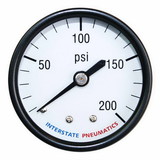Interstate Pneumatics G2112-200 200 PSI 2 Inch Diameter 1/4 Inch NPT Rear Mount Pressure Gauge