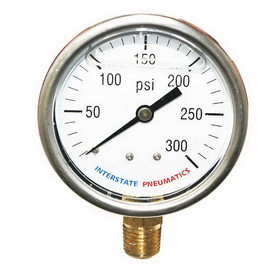 Interstate Pneumatics G7022-300 Oil Filled Pressure Gauge 300 PSI 2-1/2 Inch Dial 1/4 Inch NPT Bottom Mount