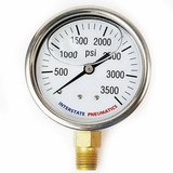 Interstate Pneumatics G7022-3500 Oil Filled Pressure Gauge 3500 PSI 2-1/2 Inch Dial 1/4 Inch NPT Bottom Mount