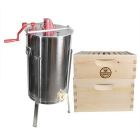Good Land Bee Supply GL-E2-2B1SK  Beekeeping Double Deep Beehive Kit includes 2 Frame Manual Honey Extractor, Frames, Foundations, Spacer, Brood Box & Super Box
