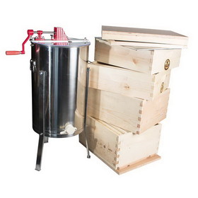 Good Land Bee Supply GL-E2-2B2SK  Beekeeping Complete Beehive Kit includes 2 Frame Manual Honey Extractor, Frames, Foundations, Brood Box, Super Box, Inner Cover, Top and Bottom (GLE4STACK)