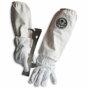 Good Land Bee Supply GL-GLV-JHK-MED Sheep Skin Beekeeping Protective Gloves with Canvas Sleeves - Medium & J-Hook Beehive Scraper Tool