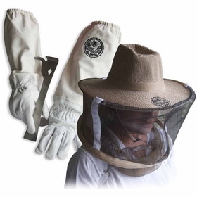 Good Land Bee Supply GL-GLV-JHK-VL-XL Sheep Skin Beekeeping Protective Gloves with Canvas Sleeves and Beekeeping Hat Includes Round Veil - XL & J-Hook Beehive Scraper Tool