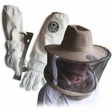 Good Land Bee Supply GL-GLV-JHK-VL-XXL Sheep Skin Beekeeping Protective Gloves with Canvas Sleeves and Beekeeping Hat Includes Round Veil