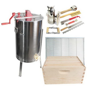 Good Land Bee Supply GLESUPERX2CTS1 Beekeeping Beehive Kit includes 2 Frame Manual Honey Extractor, Metal Queen Excluder, Frames, Foundations, Super Box & Spacer