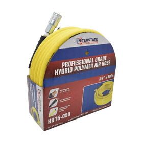 Interstate Pneumatics HH16-050A64 3/8 Inch x 50 ft Yellow Hybrid Polymer Hose With 3/8 Inch Automotive Coupler & Plug