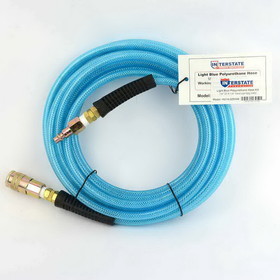 Interstate Pneumatics HU14-025H44 1/4" 25 ft Light Blue Polyurethane Hose Kit 1/4" steel coupler + plug installed