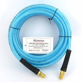 Interstate Pneumatics HU14-050S Light Blue Polyurethane (PU) Hose 1/4 Inch x 50 feet 200 PSI with Two 1/4 Inch Reusable Swivel hose end fittings