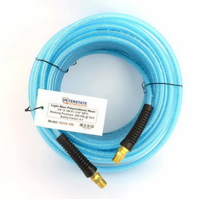 Interstate Pneumatics HU14-100 Light Blue Polyurethane (PU) Hose 1/4 Inch x 100 feet 200 PSI with Two 1/4 Inch Reusable Solid hose end fittings