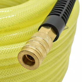Interstate Pneumatics HU56-025H44BS 3/8 Inch x 25 ft Rhino PolyFlex Yellow Polyurethane Hose WP 200 PSI (1/4 Inch NPT) Solid Fitting with Coupler & Plug