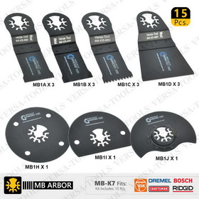 Versa Tool MB-K7 Universal Oscillating Saw Blade Kit, 15 Piece, 7 Blade Type Variety Pack for For Craftsman, Multimaster, Rigid, Ryobi (MB3A3B3C3D1H1I1J)