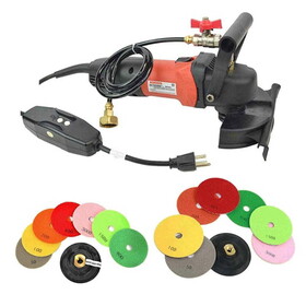 Hardin WP800-KIT Variable Speed Wet Grinderwith 4" & 5" Diamond Polishing Pad Set - 50, 100, 200, 400, 800, 1500, 3000 Grit & Includes Rubber Velcro Backing Pad
