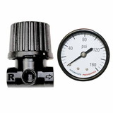 Interstate Pneumatics WR1120RLG-D 1/4 Inch Mini Metal IN-Line Regulator - Inlet 150 psi - Outlet 125 psi - with 1-1/2 Inch Dial Pressure Gauge (Flow: Right to Left)