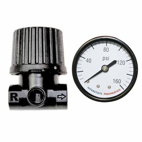 Interstate Pneumatics WR1120RLG-D 1/4 Inch Mini Metal IN-Line Regulator - Inlet 150 psi - Outlet 125 psi - with 1-1/2 Inch Dial Pressure Gauge (Flow&#x3A; Right to Left)