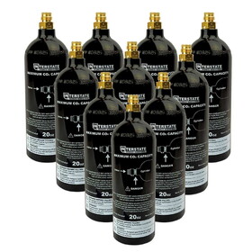 Interstate Pneumatics WRCO2-CL20-10 20 Oz. CO2 Pin Valve Cylinder Tank Paintball - 10 Pack (Hydro 2021)